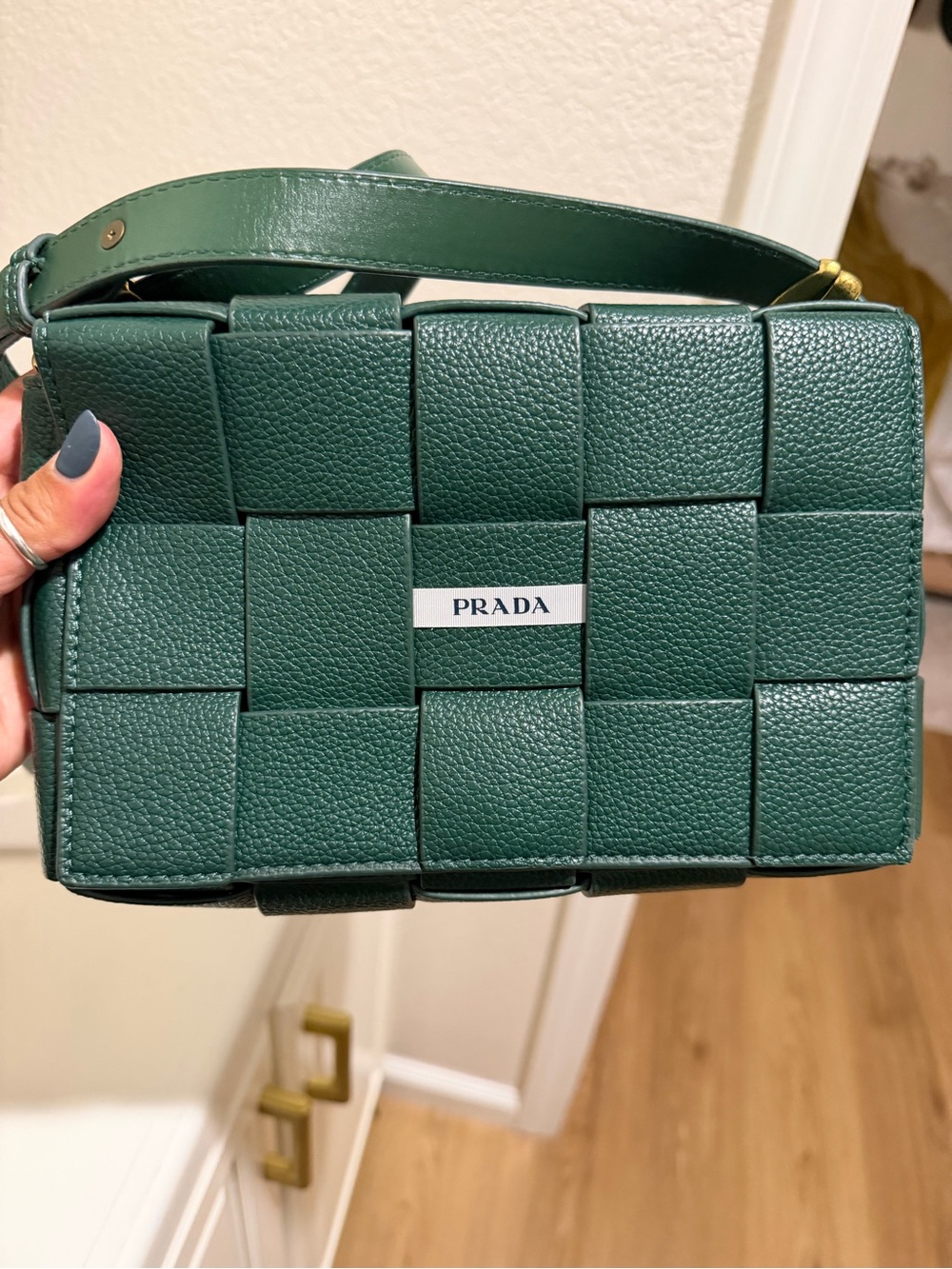 Fashion Green Woven Leather Shoulder Bag